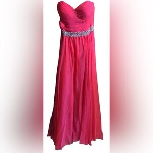 La Femme Strapless Fuchsia Evening Gown